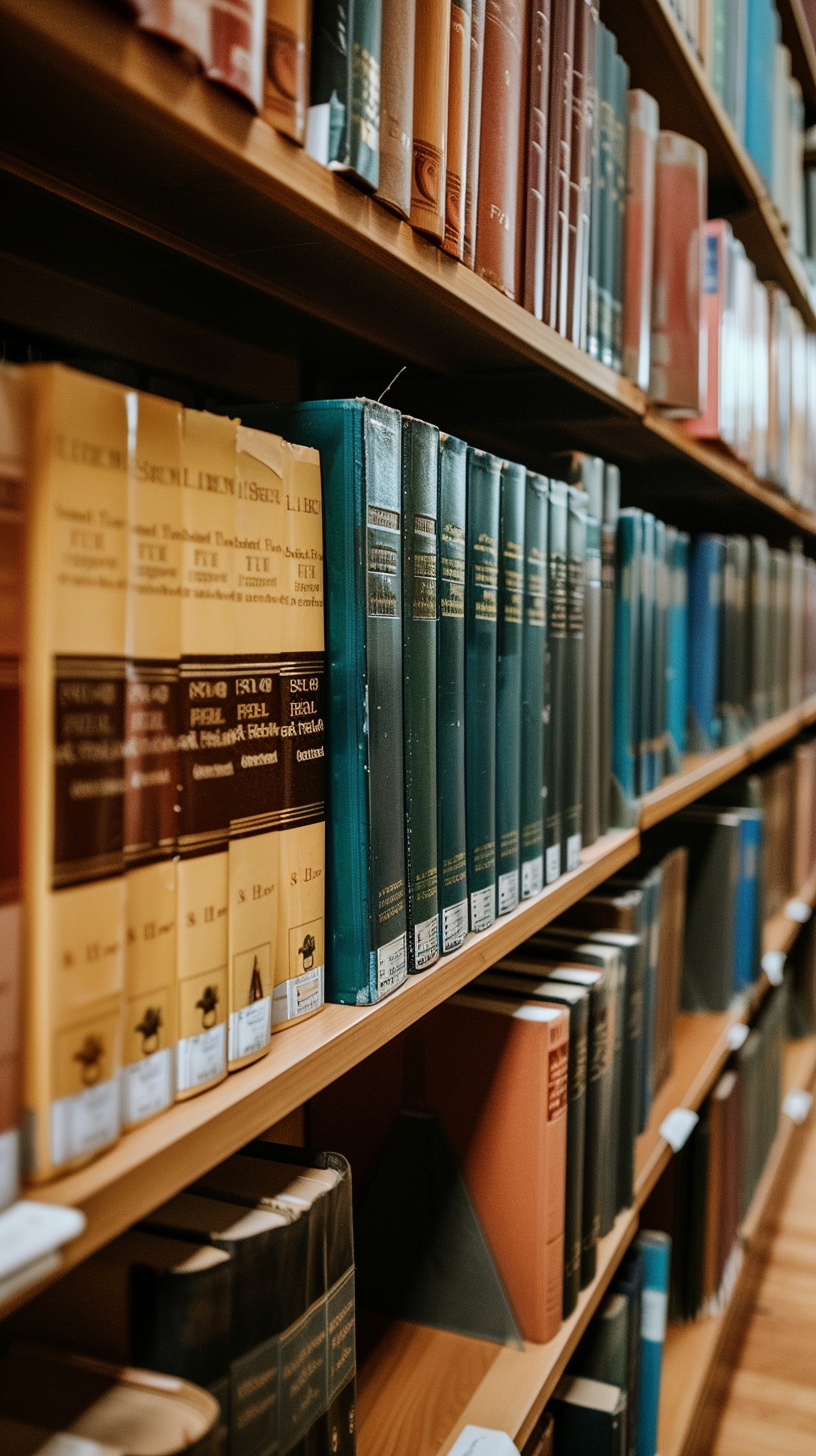 The bookshelves are stacked, and the books are dazzling and colorful, showing the academic atmosphere.