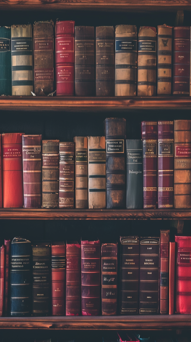 Bookshelves full of colorful books, orderly arrangement, revealing a rich cultural atmosphere.