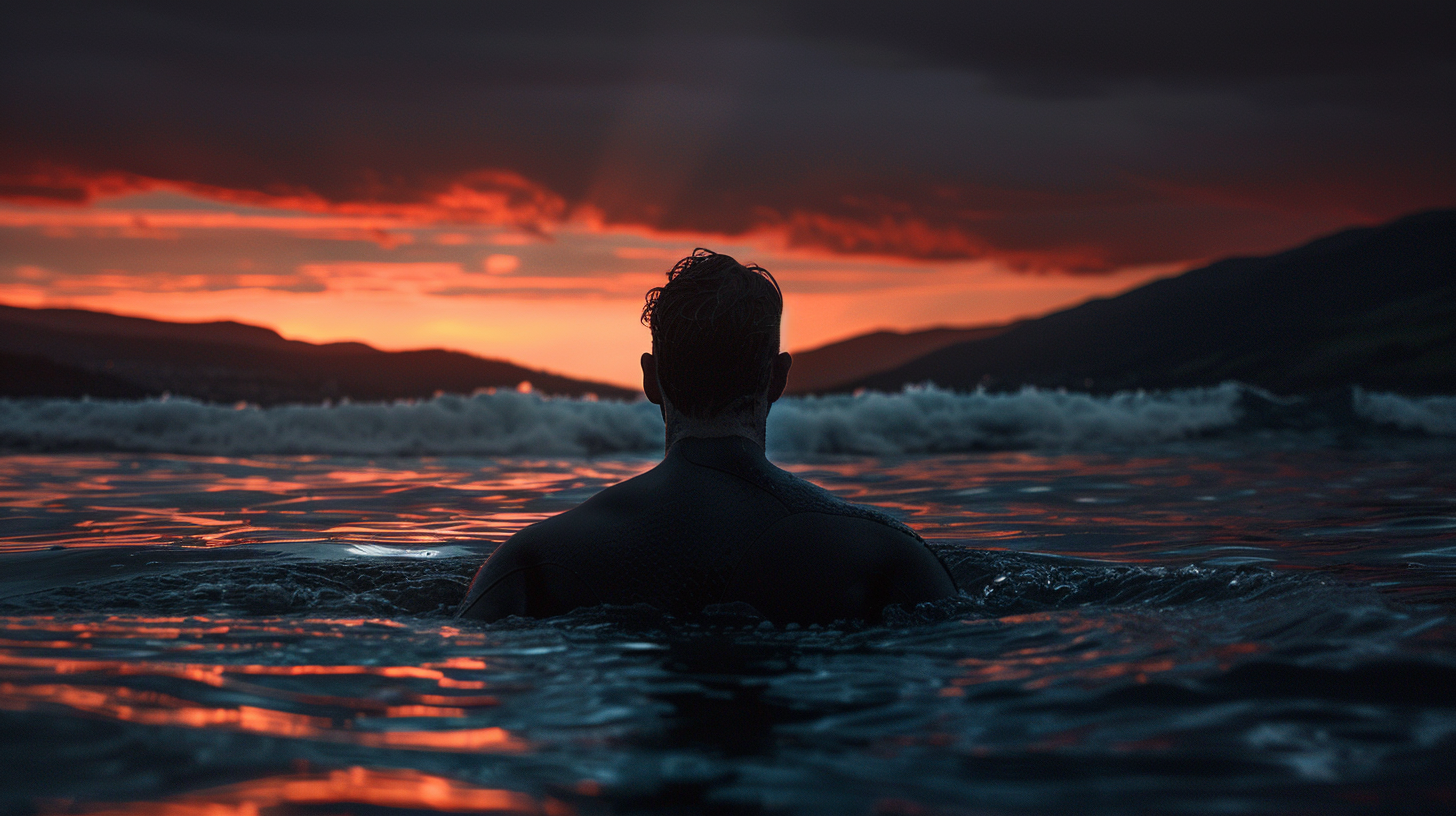 The divers, dressed in black, sailed across the sea, bursting out of the water in the darkness and disappearing into the sky.