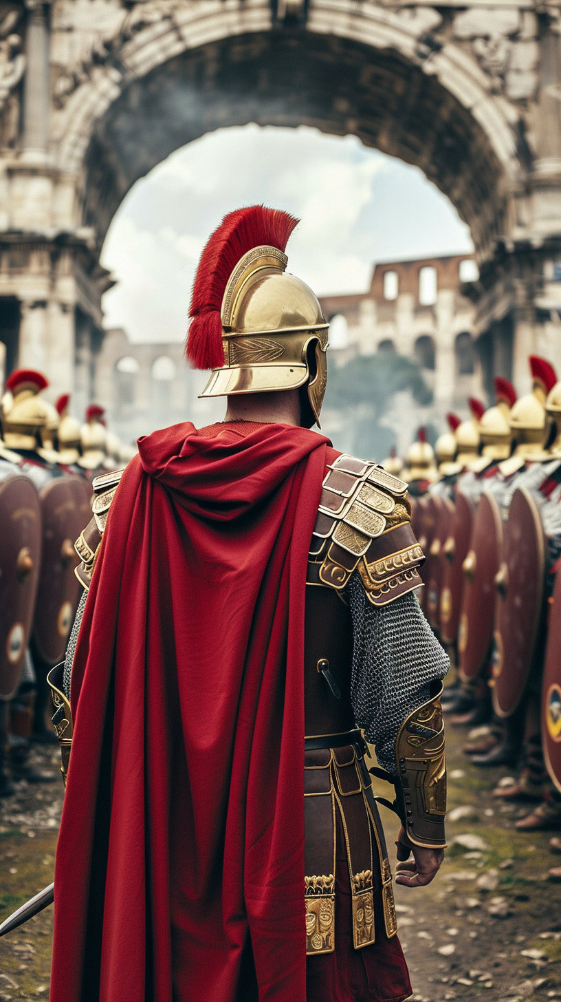 Red and gold soldiers stand on the historic site.