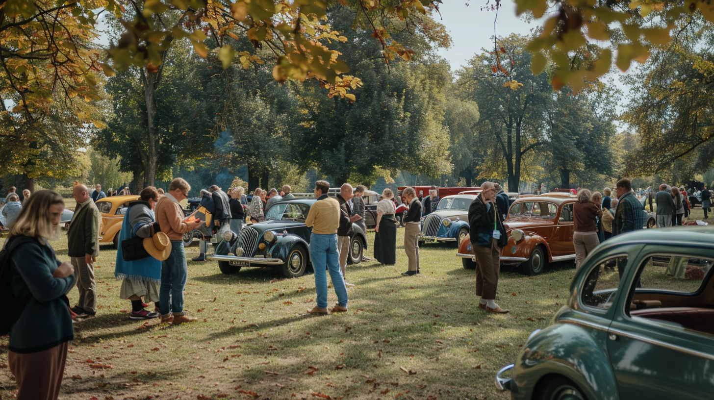 People pay attention to old cars and sunshine.