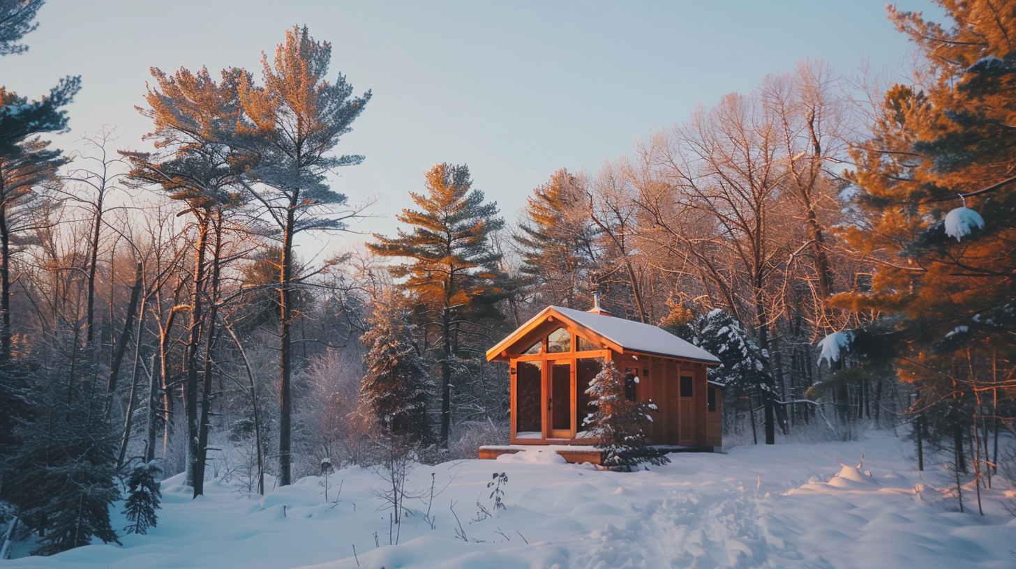 The ice shed was quiet, the sun was shining, and the trees were frozen.