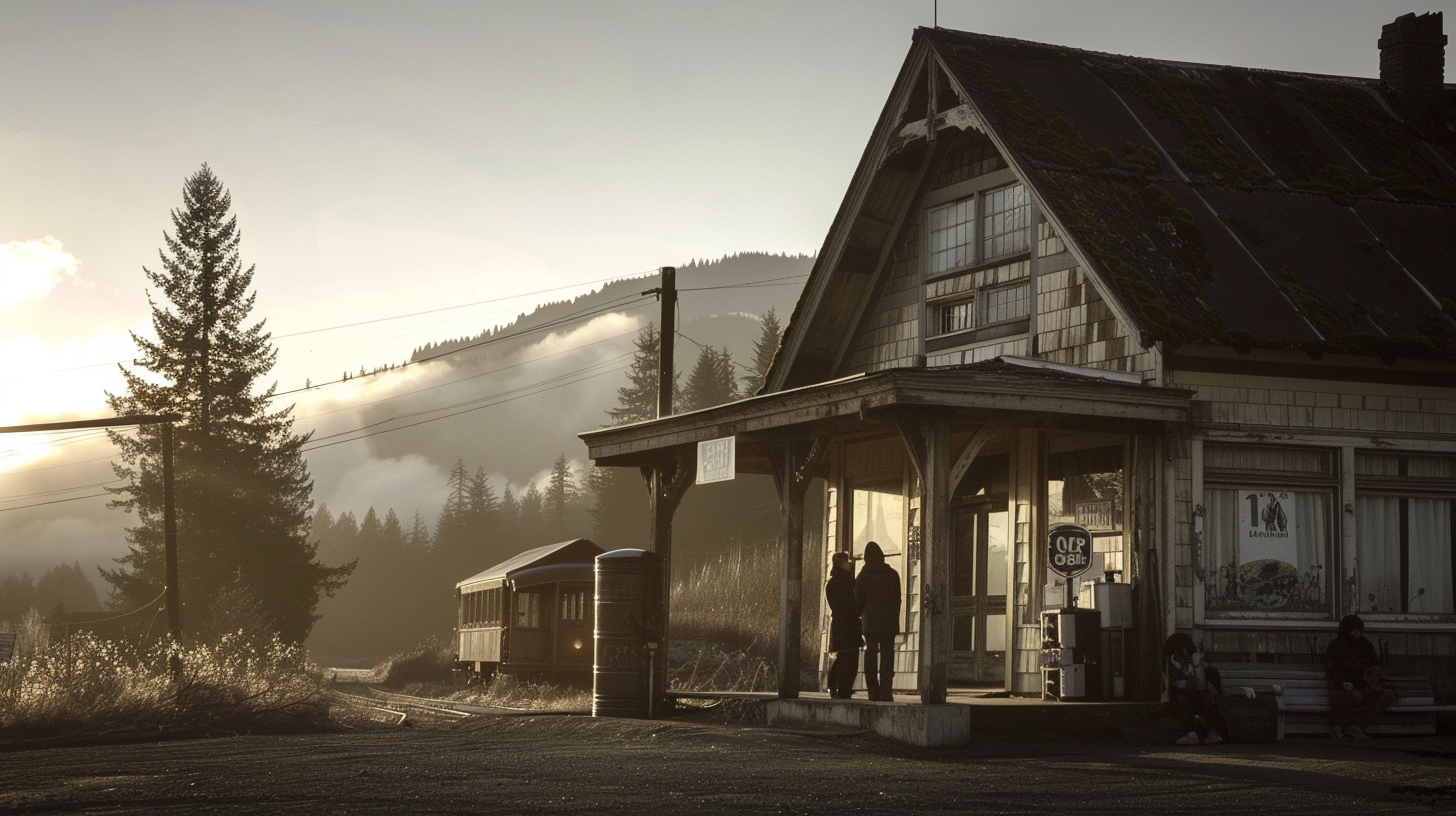 The sun was setting when the old train pulled into the station.