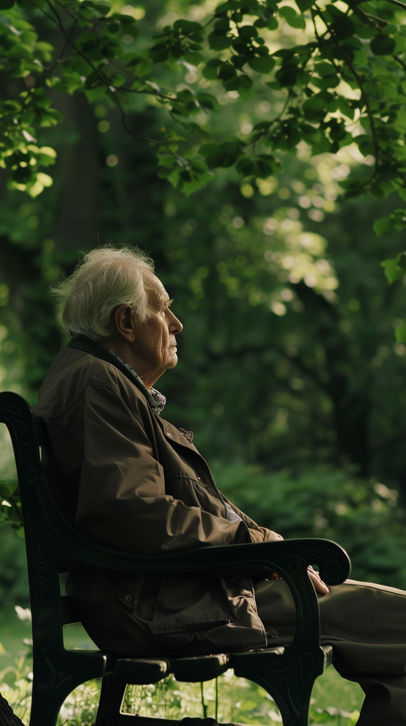 The old people in the park look like heaven. They looked up at the sky and enjoyed the green light.