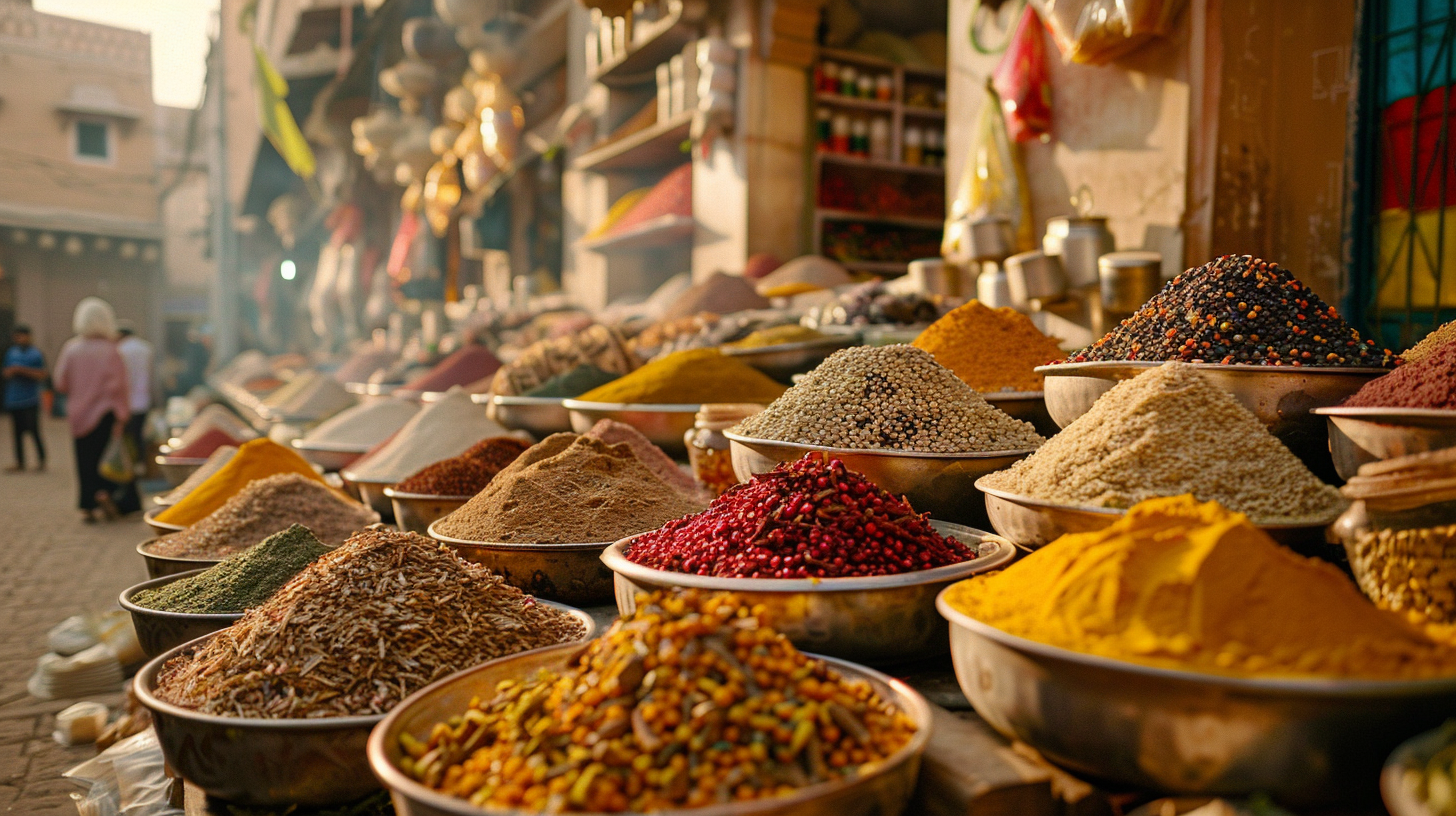 The market is a riot of colours.