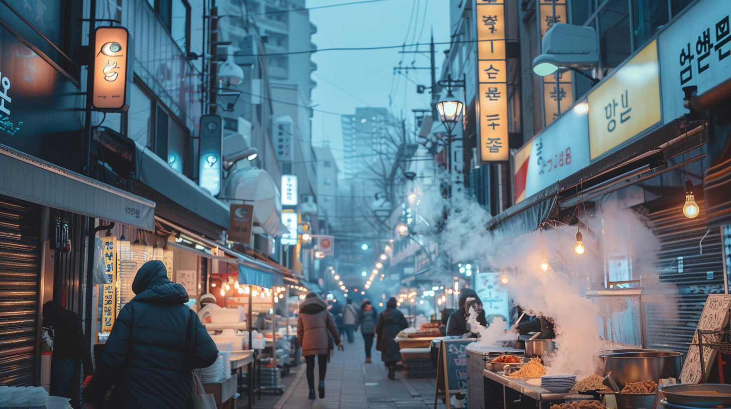 There are noises and markets in the streets and pedestrians walking in the streets.