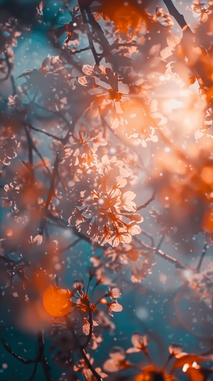 Cherry blossoms, snow and branches are mirrors.