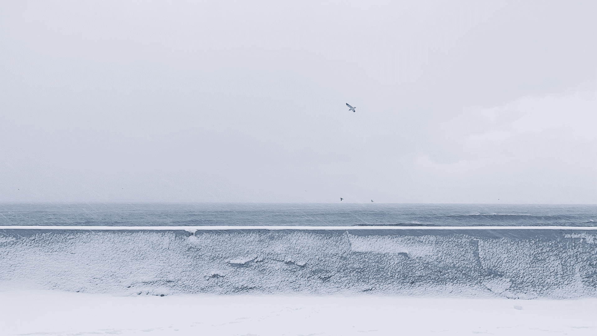 Panoramic view of the sea without the snowy foreground, emphasizing the vastness.