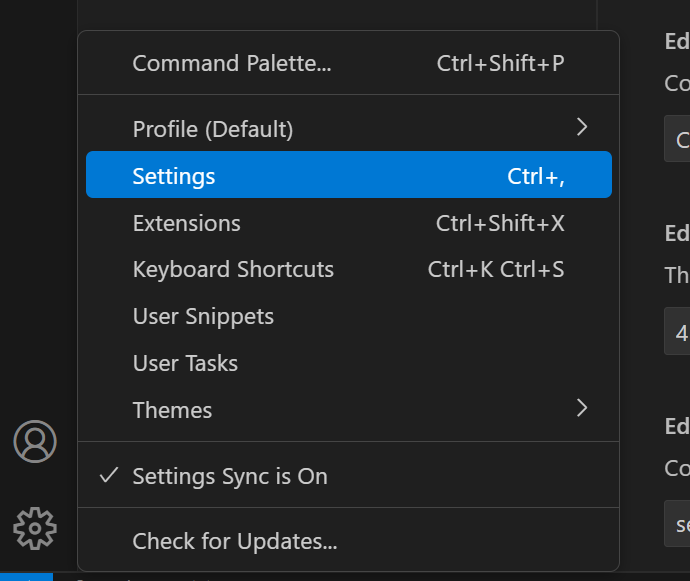 VScode Open settings