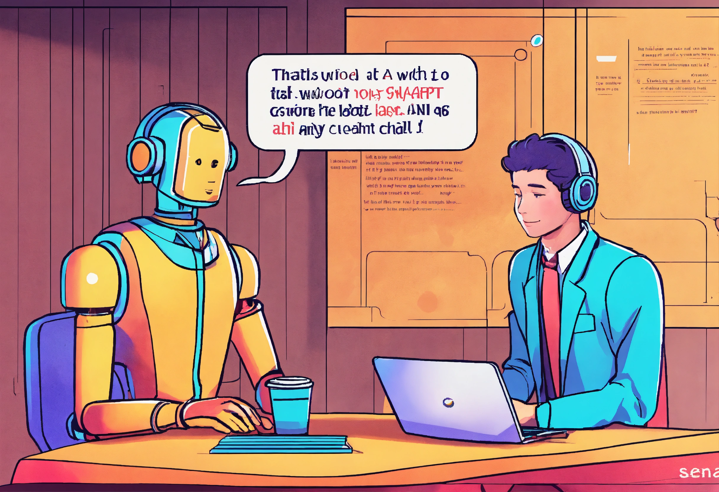An interviewed with the AI chatbot ChatGPT. cartoo