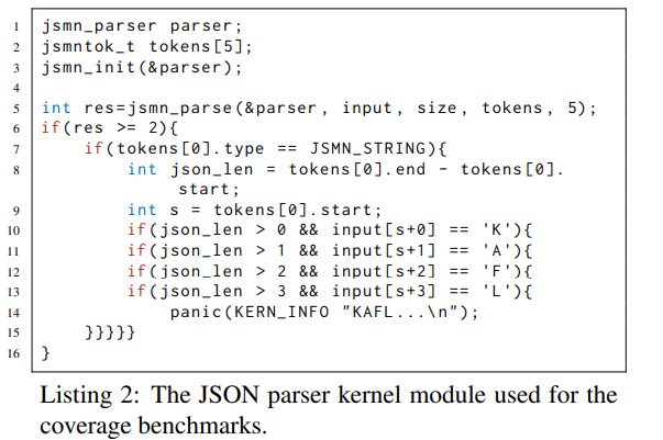 Listing 2: The JSON parser kernel module used for the coverage benchmarks.