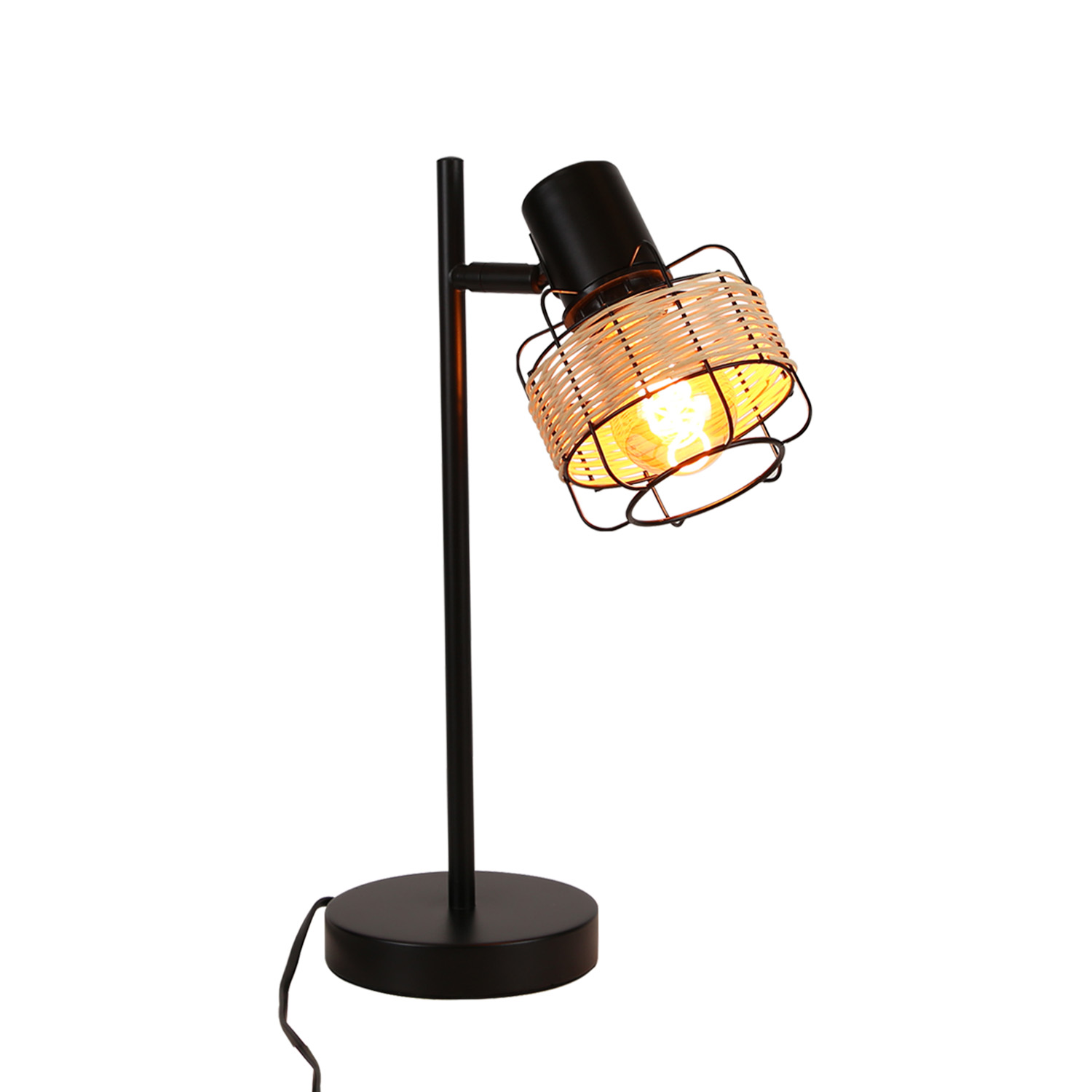 Glitzerlife Tischlampe Vintage Schwarz Landhaus Tischleuchte - Rattan Nachttischlampe Rustikal Aus Bambus Metall Mit Schalter E27 Boho In Natur Schwenkbar 120°_voghion.com