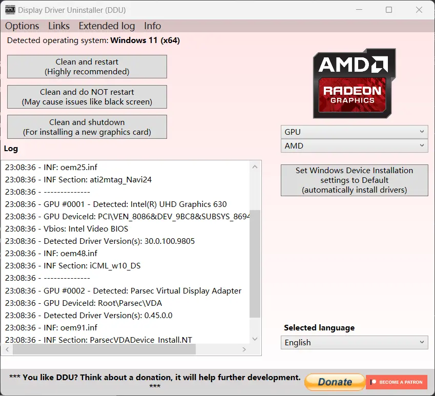 Clean old driver in DDU.webp