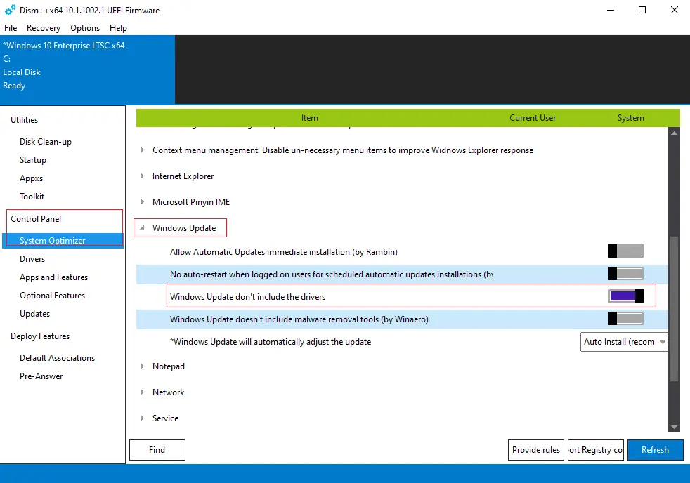 Block updates with Dism++