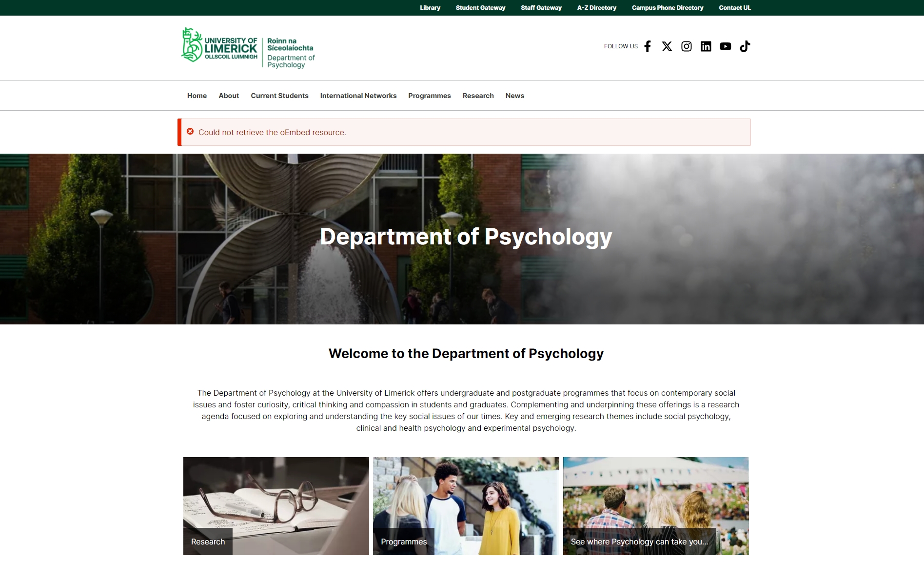 Department of Psychology - University of Limerick