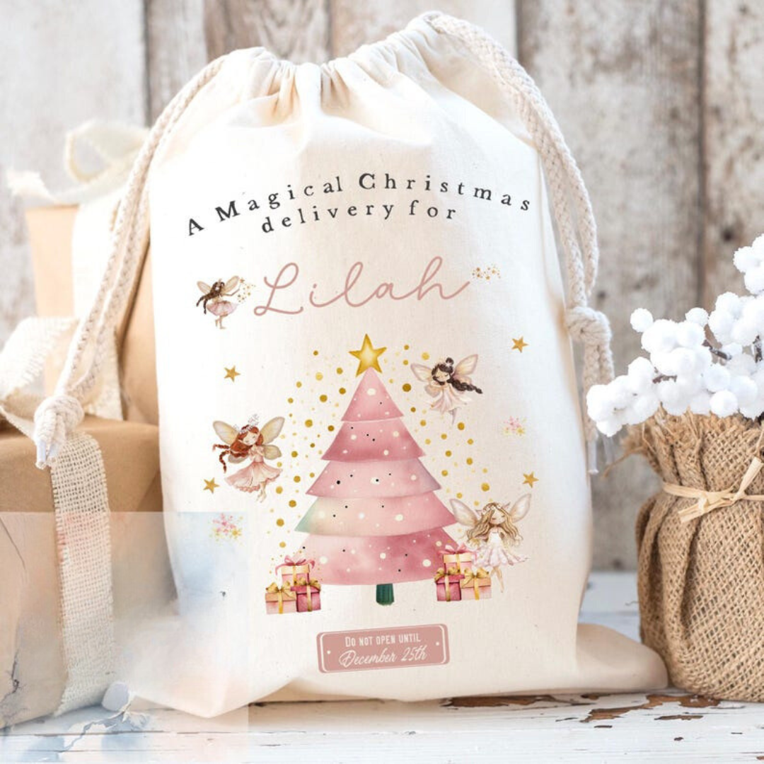Personalised Christmas sack | Fairy Christmas sack | girls pink santa sack | Christmas bag | my first Christmas sack