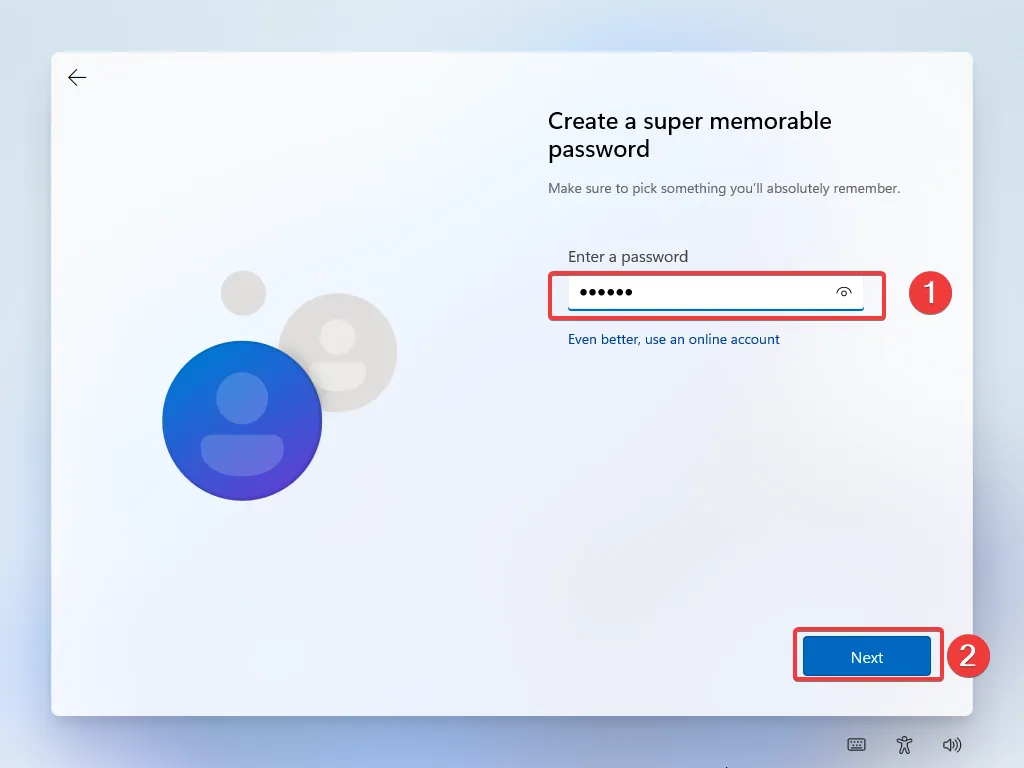 Enter a password, or leave it blank and click Next if you don't want one
