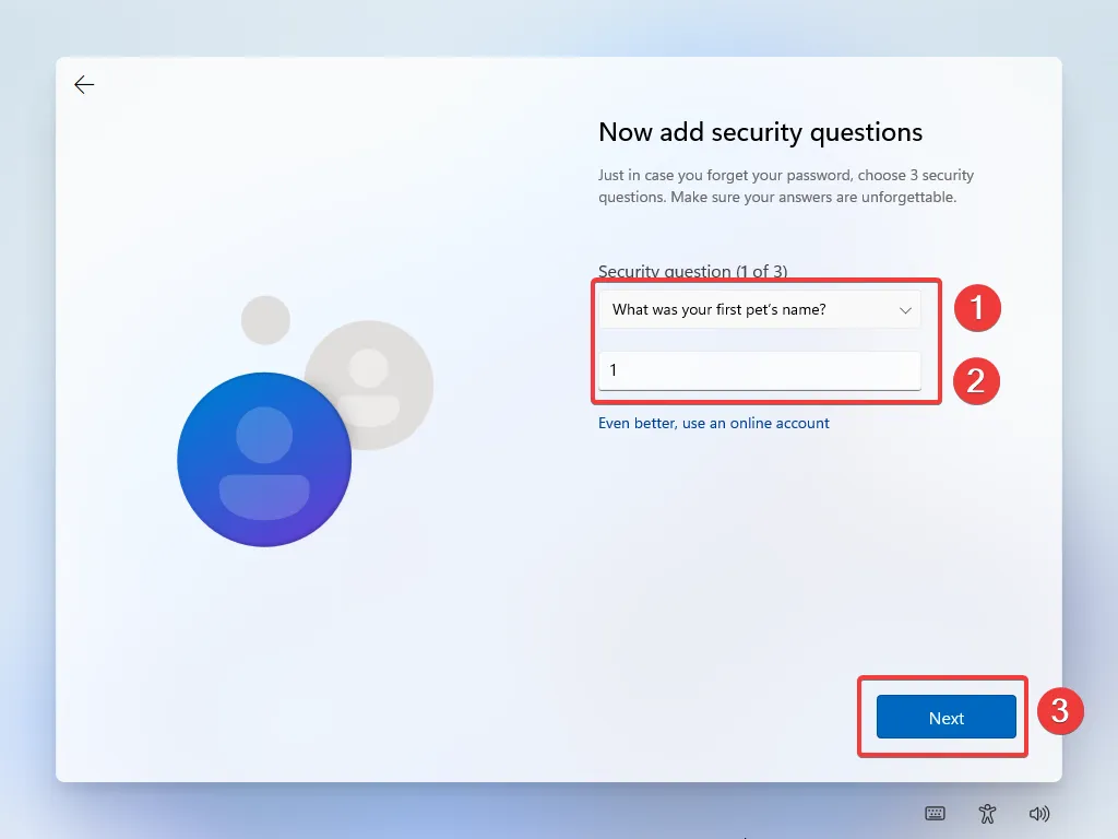 Select the first pointless security question with random responses
