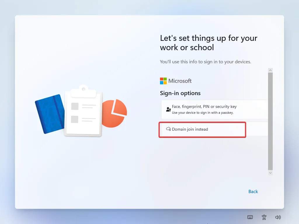 Select Domain join instead to create a local account. After installation, you can switch to a personal Microsoft account if desired