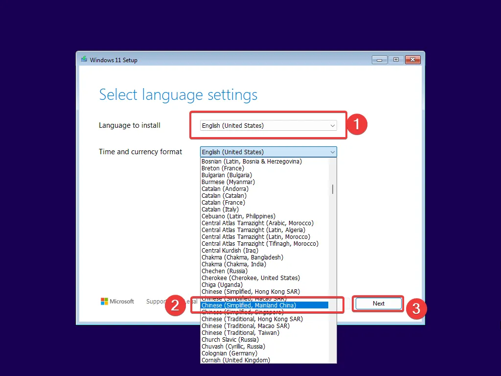 Select language settings