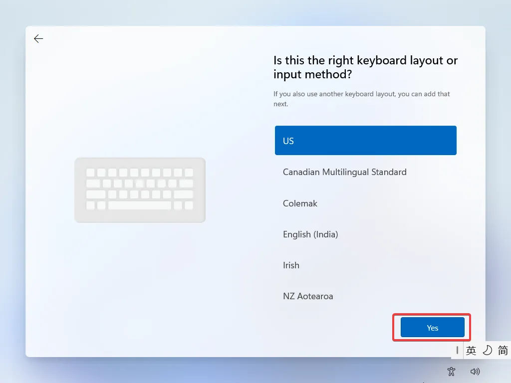 Select keyboard layout or input method