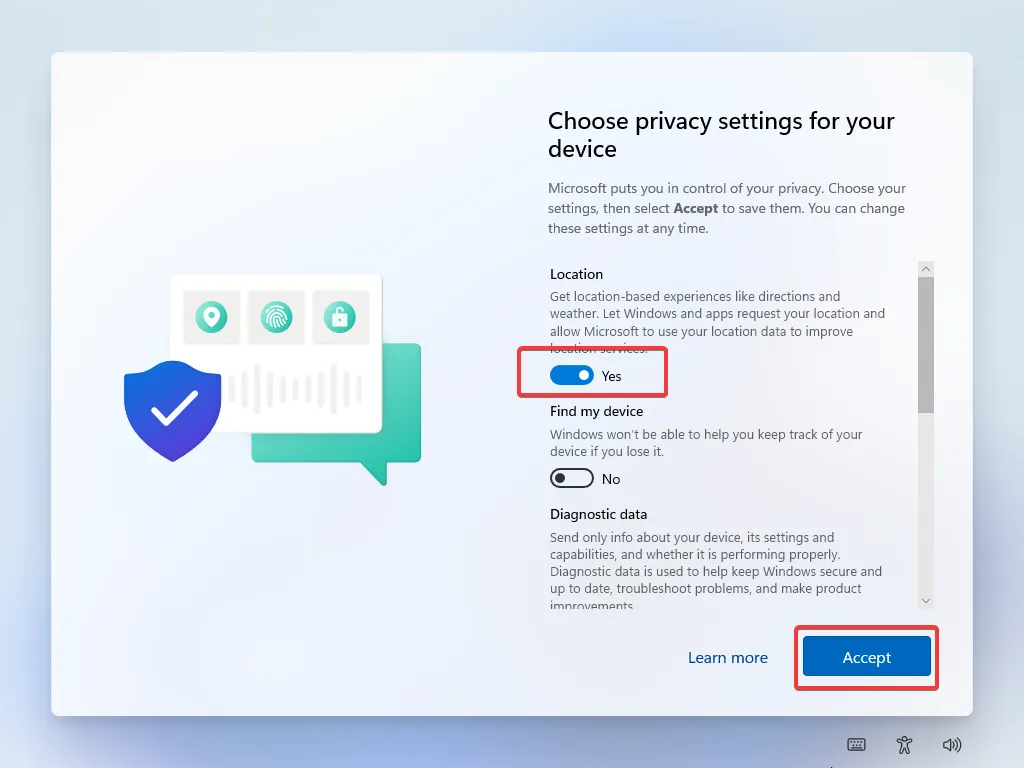 Privacy Options 1: It's recommended to keep only location services enabled