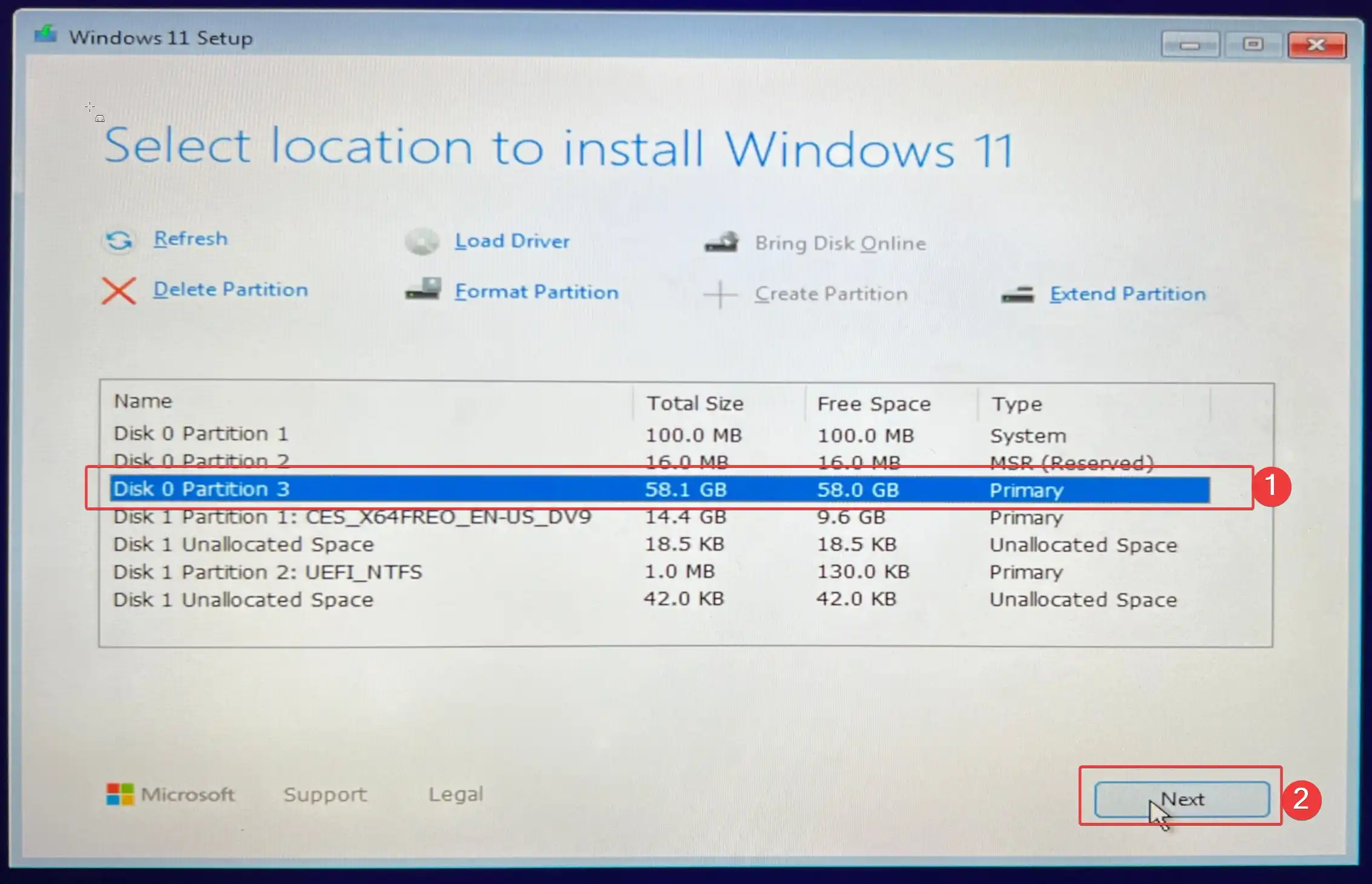 (High-Risk Operation) Select the partition