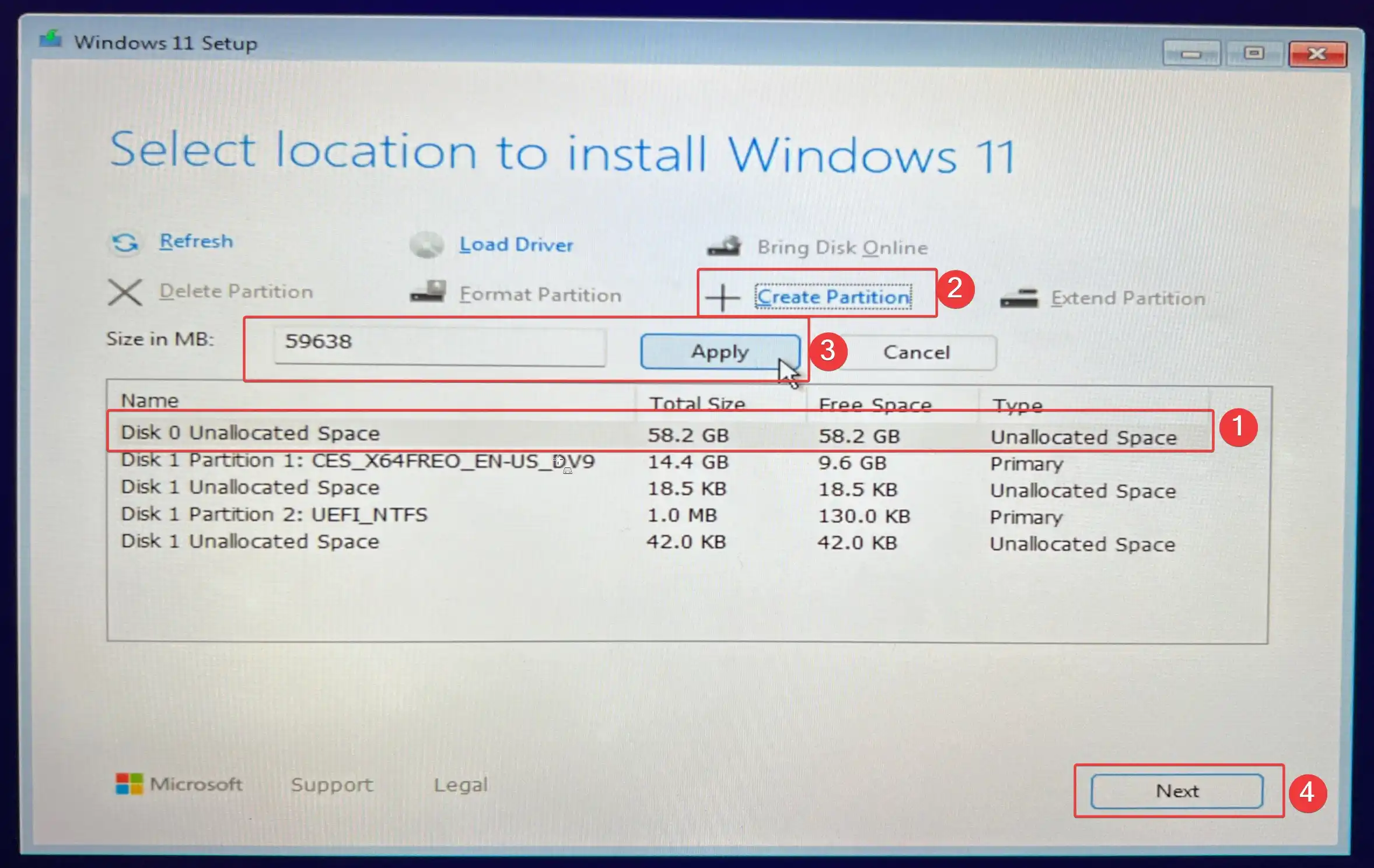 (High-Risk Operation) Create a new partition. For more details, refer to the partitioning guide below