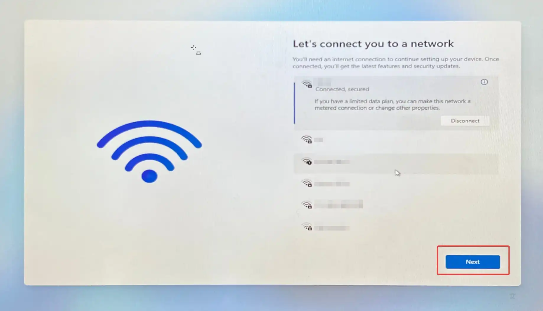 Continue installation after successfully connecting to WiFi