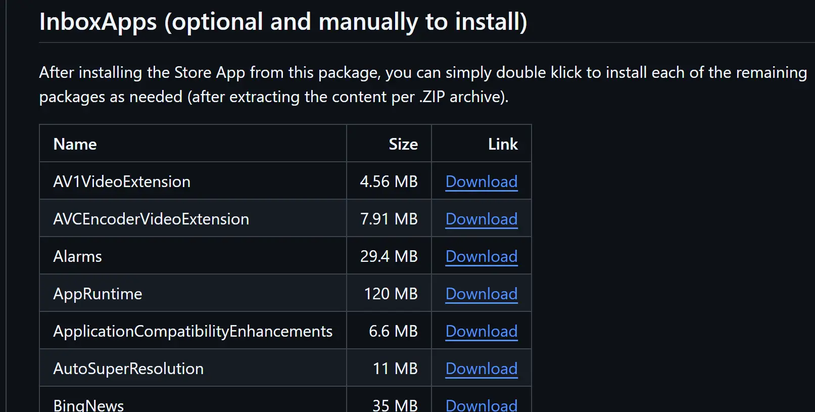 Offline installation packages for certain Microsoft Store apps