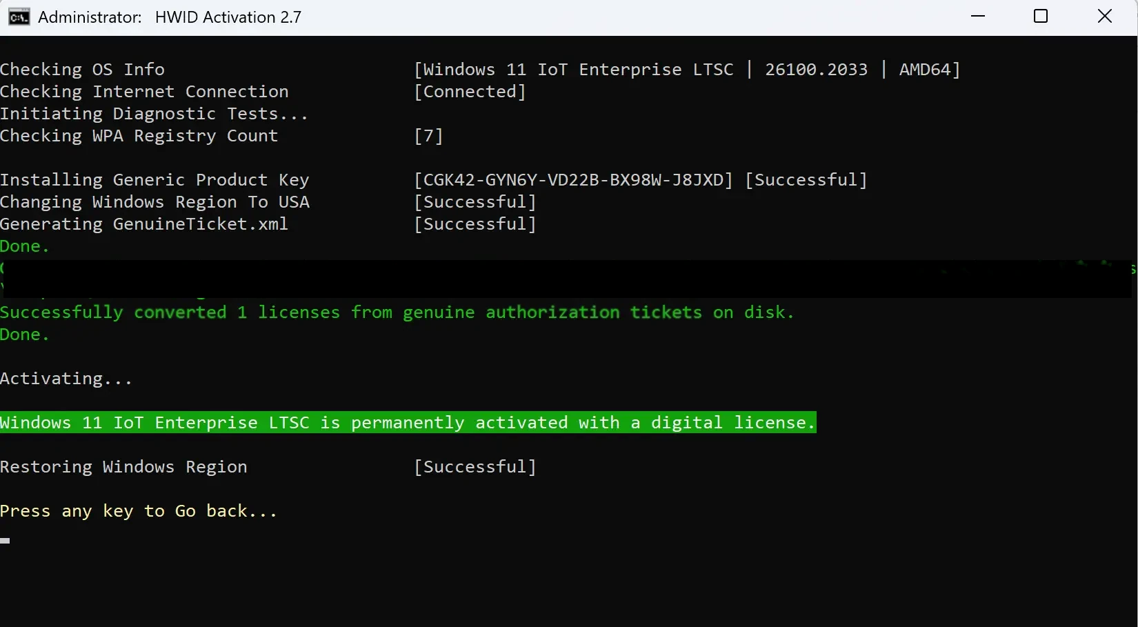 Once the script completes execution, press any key to exit the script