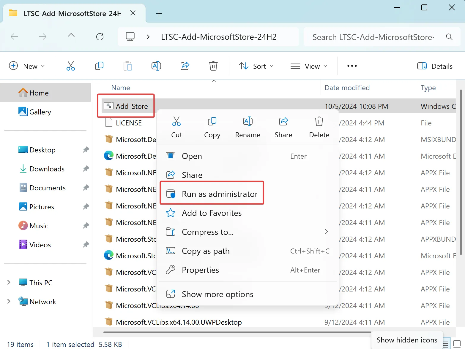 Right-click on the Add-Store script and select Run as administrator