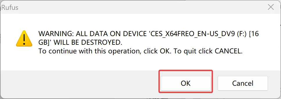 Warning about formatting the USB drive