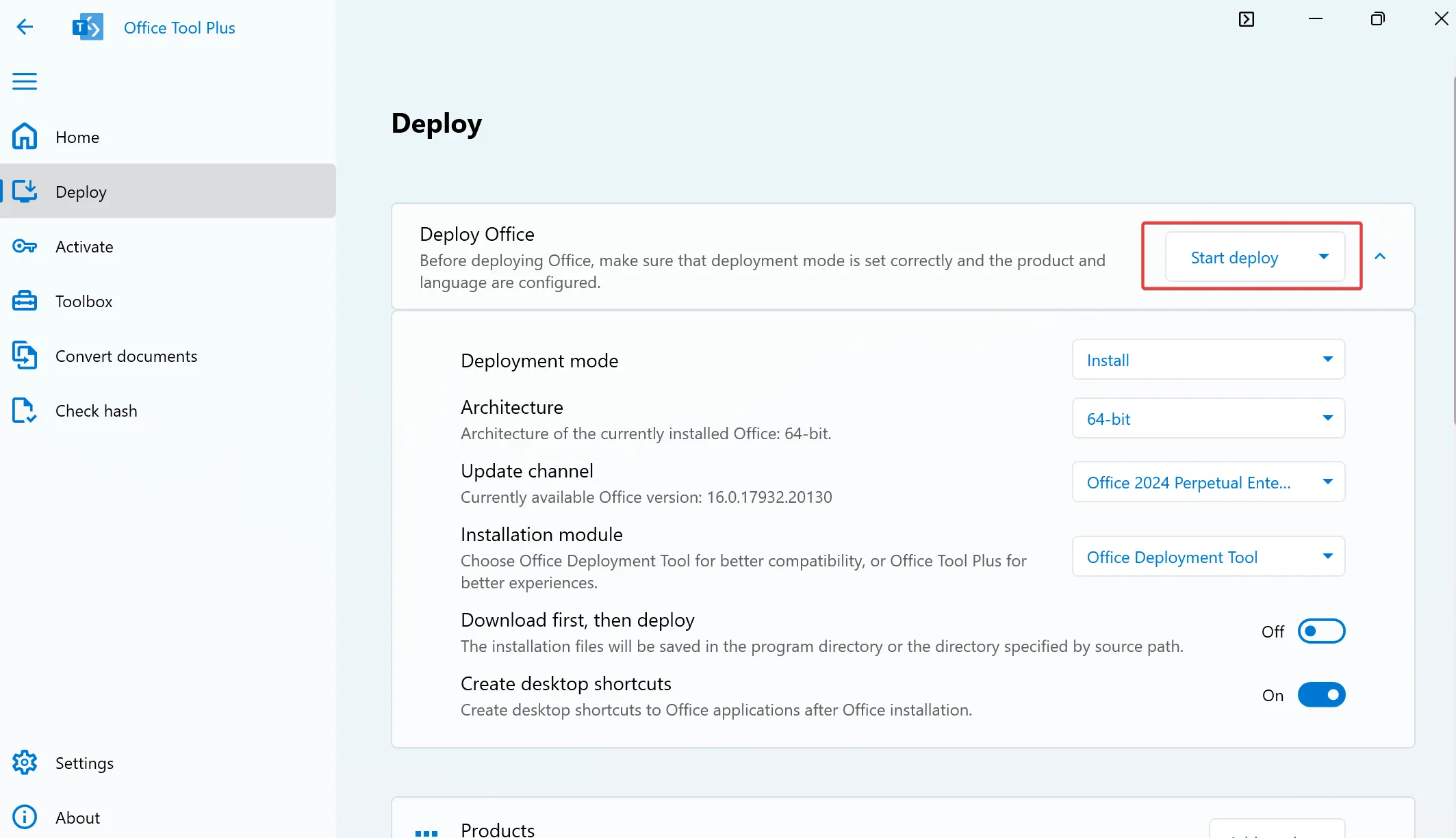 17. At the top of the page, click Start deploy
