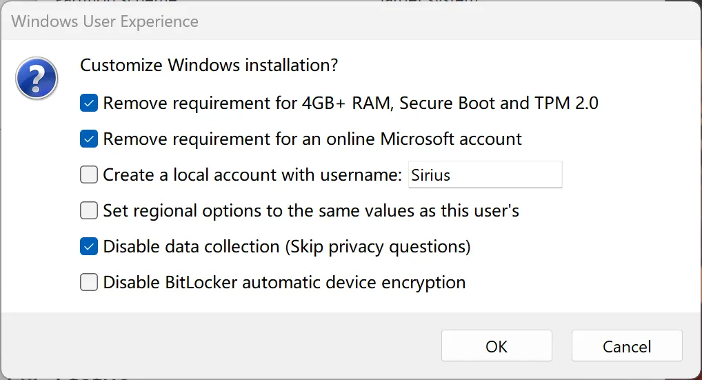 Customize the installation options