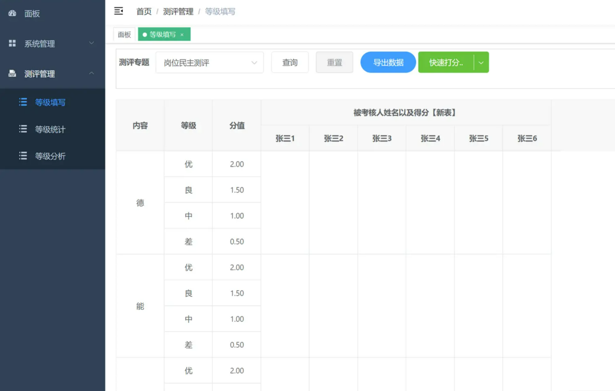 图1.测评数据录入页面