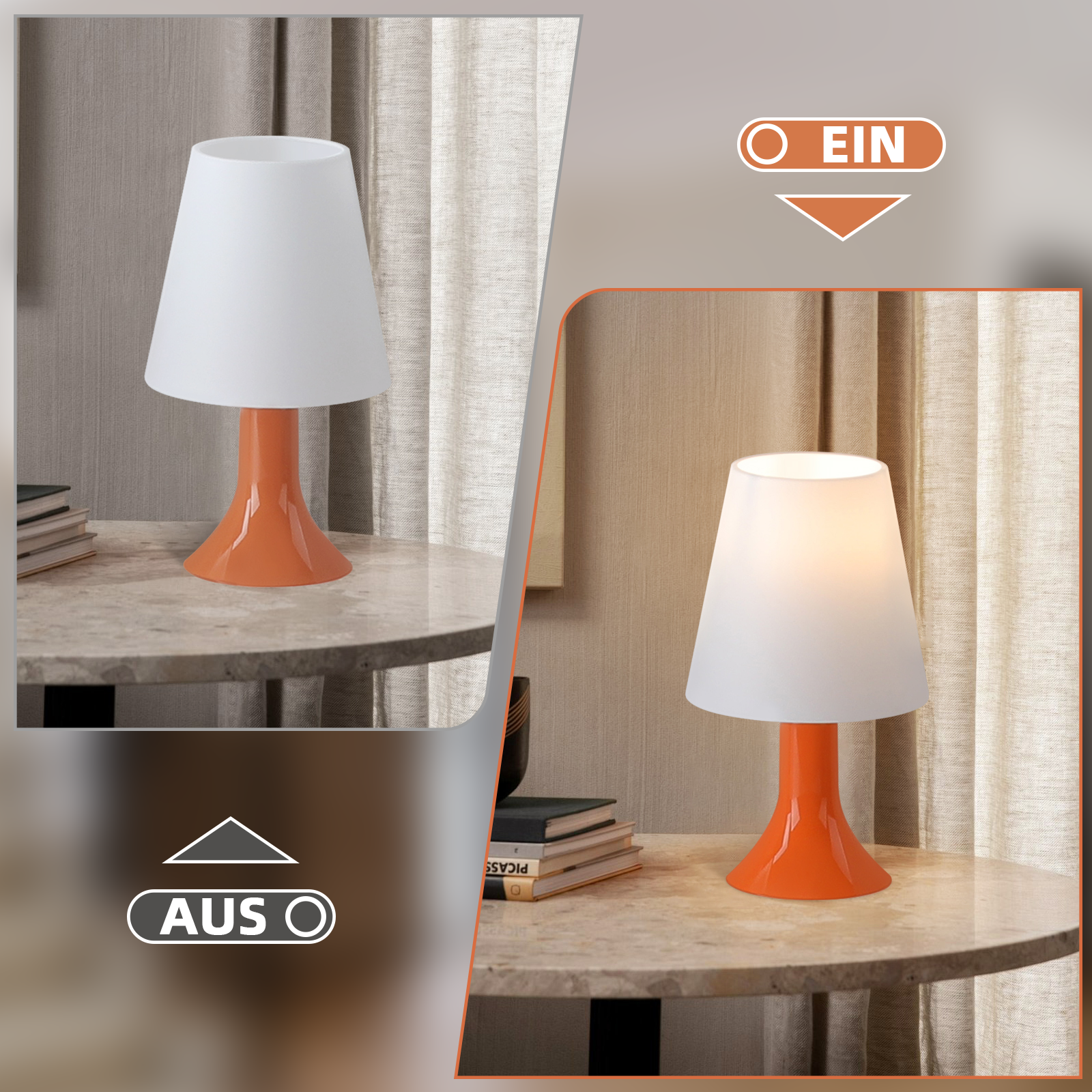 Glitzerlife Nachttischlampe 2er Set Tischleuchte Mit Kabel - TischlampeKleine Lampe E14 Tischlampen Orange Moderne Landhausstil Für Esstisch Schlafzimmer_voghion.com