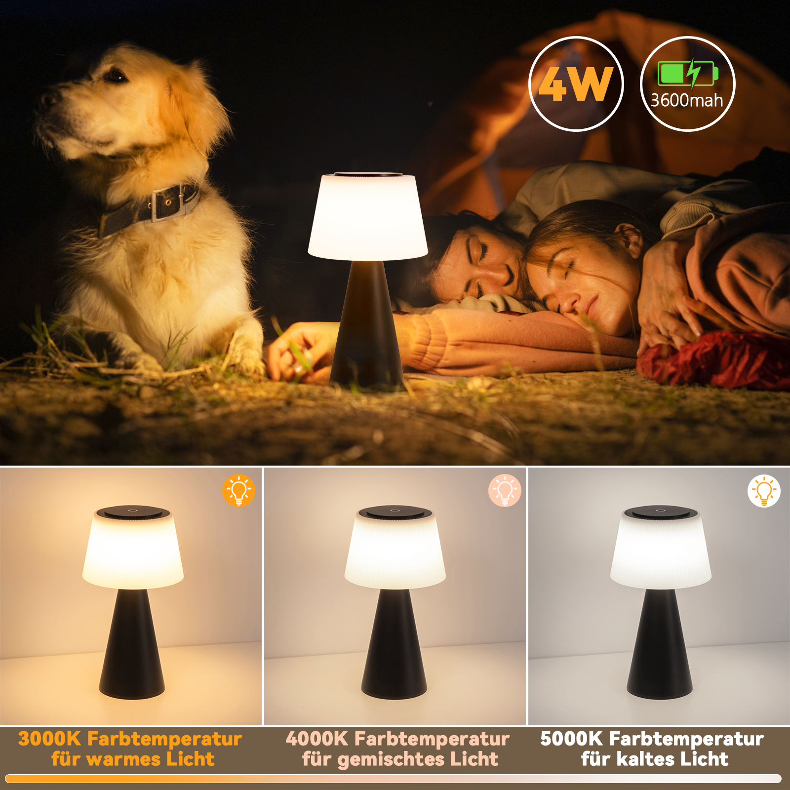 Glitzerlife Tischlampe Solar Akku Nachttischlampe - Modern Kabellos Led Tischleuchte 3600mhA Aufladbar Touch Dimmbar Weiß Lampe Mit USB Batterie Tischlampen_voghion.com