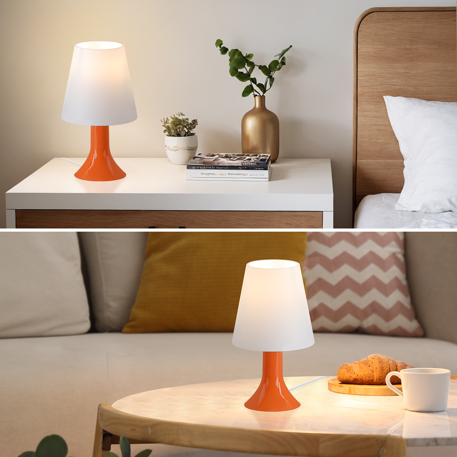 Glitzerlife Nachttischlampe 2er Set Tischleuchte Mit Kabel - TischlampeKleine Lampe E14 Tischlampen Orange Moderne Landhausstil Für Esstisch Schlafzimmer_voghion.com