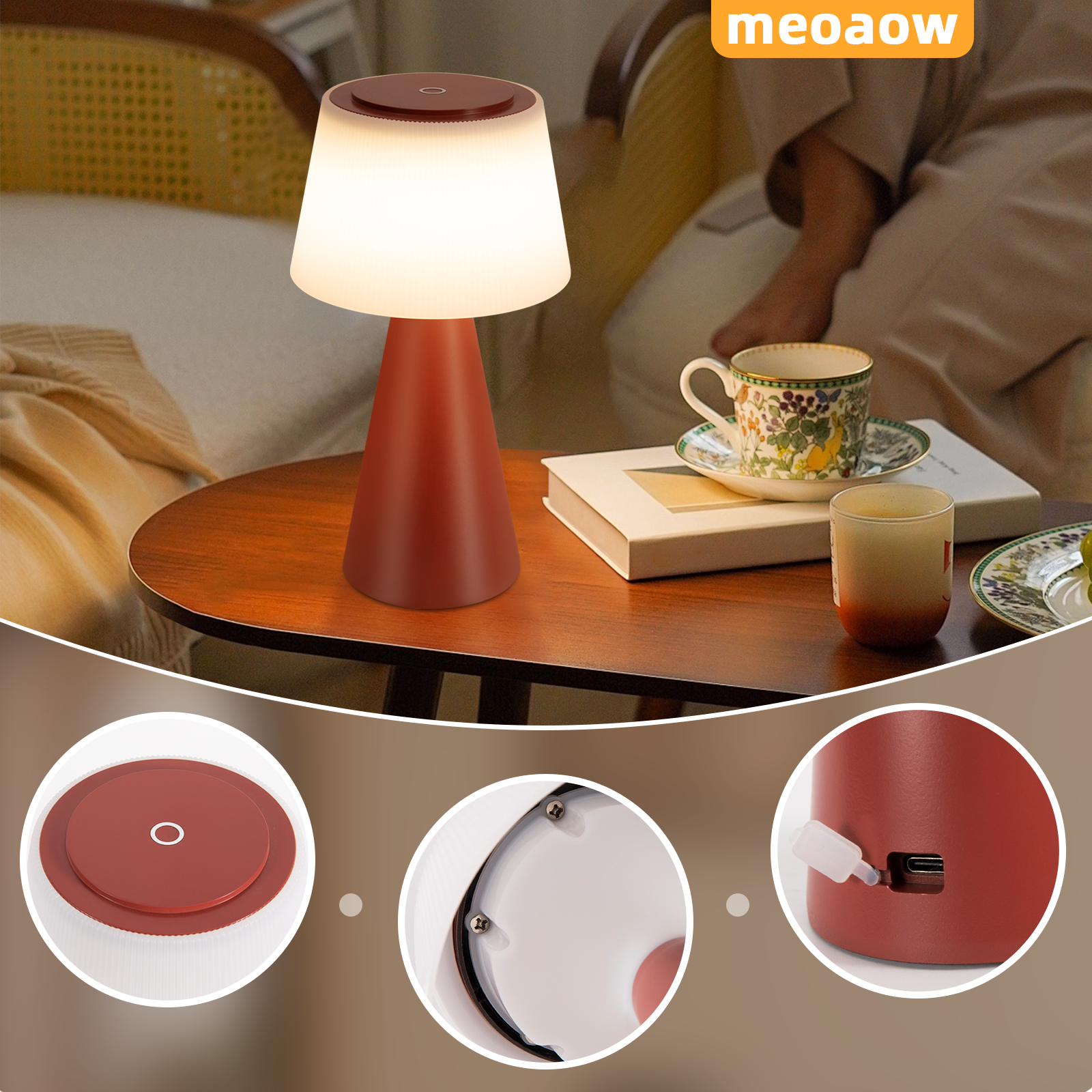 Glitzerlife Tischlampe Solar Akku Nachttischlampe - Modern Kabellos Led Tischleuchte 3600mhA Aufladbar Touch Dimmbar Weiß Lampe Mit USB Batterie Tischlampen_voghion.com