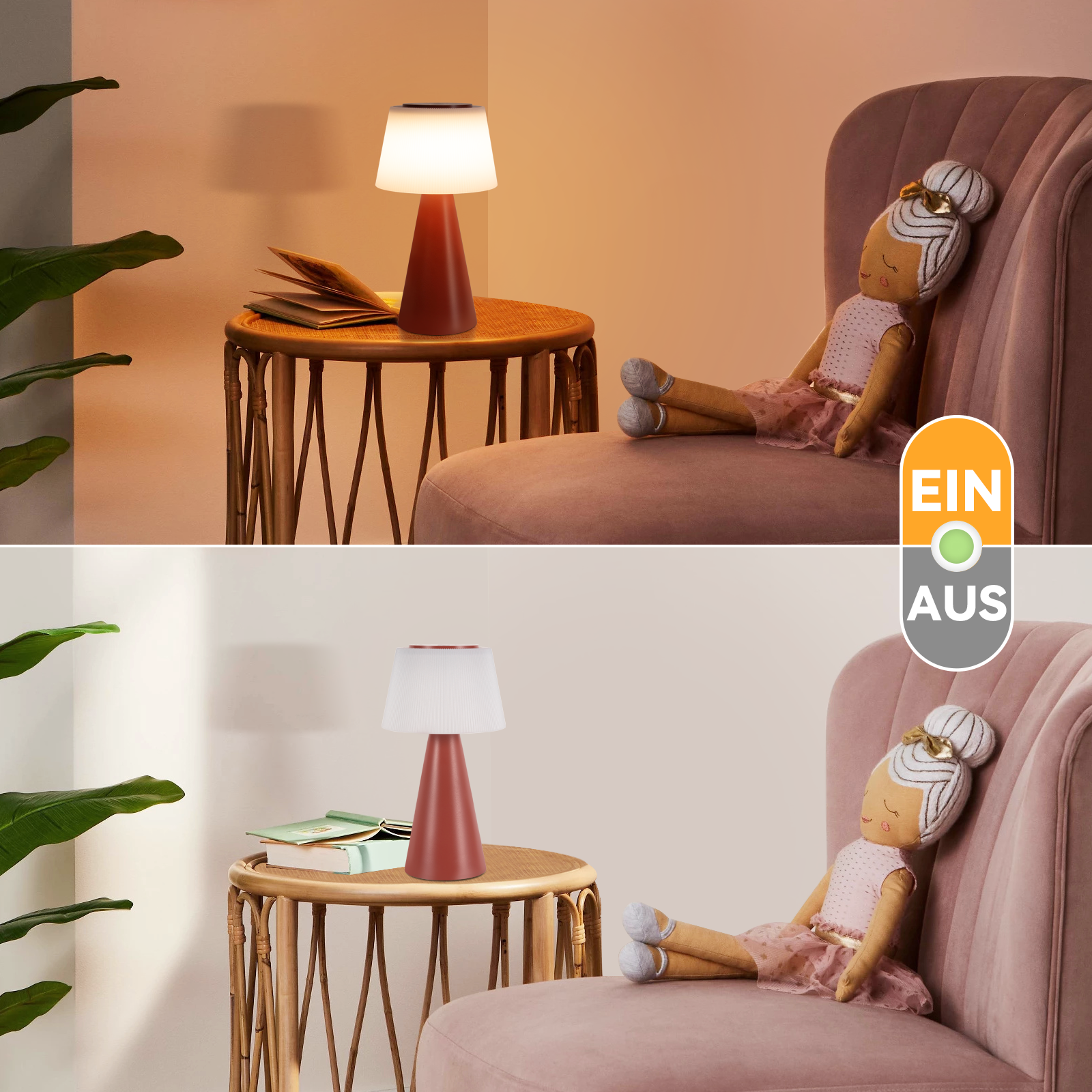 Glitzerlife Tischlampe Solar Akku Nachttischlampe - Modern Kabellos Led Tischleuchte 3600mhA Aufladbar Touch Dimmbar Weiß Lampe Mit USB Batterie Tischlampen_voghion.com