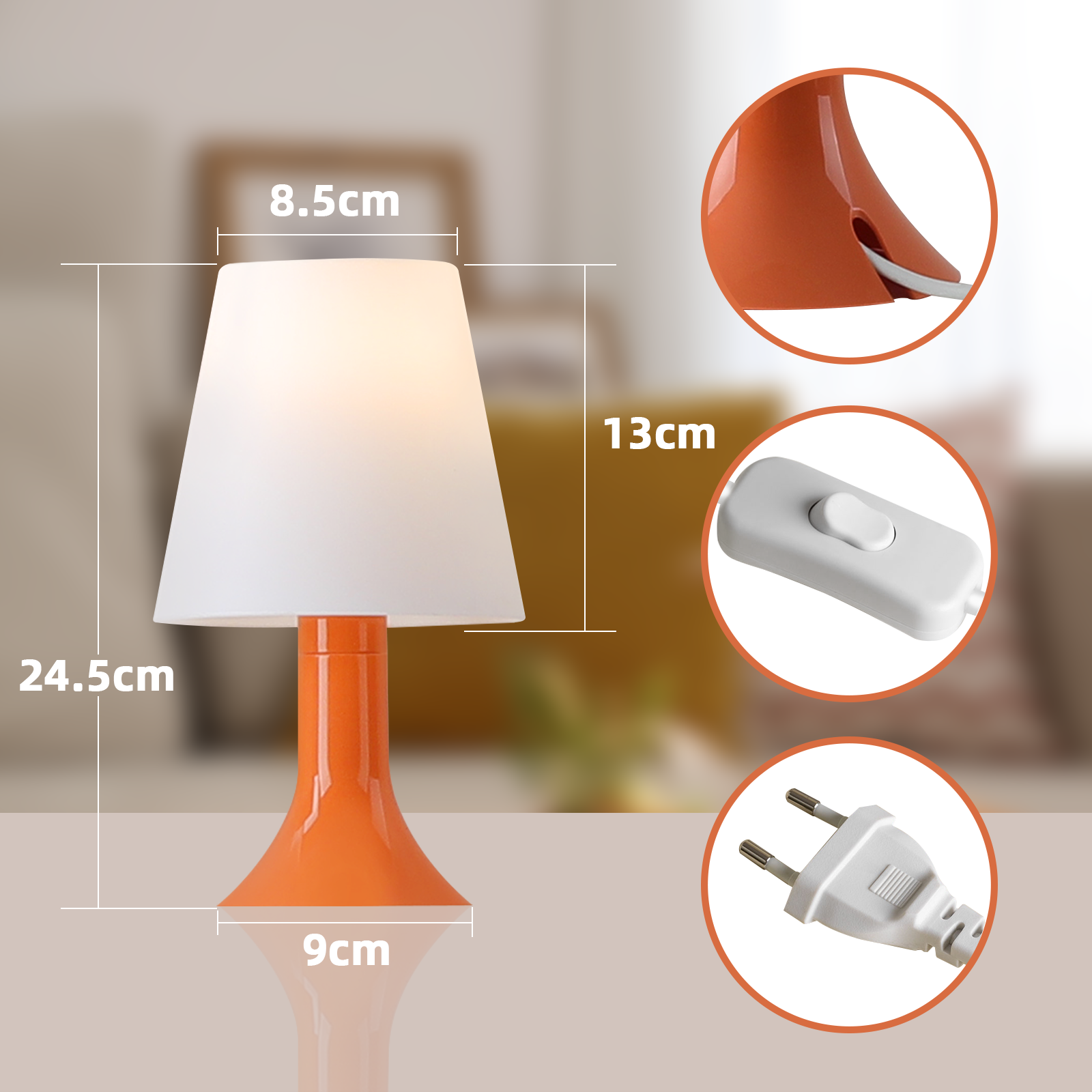 Glitzerlife Nachttischlampe 2er Set Tischleuchte Mit Kabel - TischlampeKleine Lampe E14 Tischlampen Orange Moderne Landhausstil Für Esstisch Schlafzimmer_voghion.com