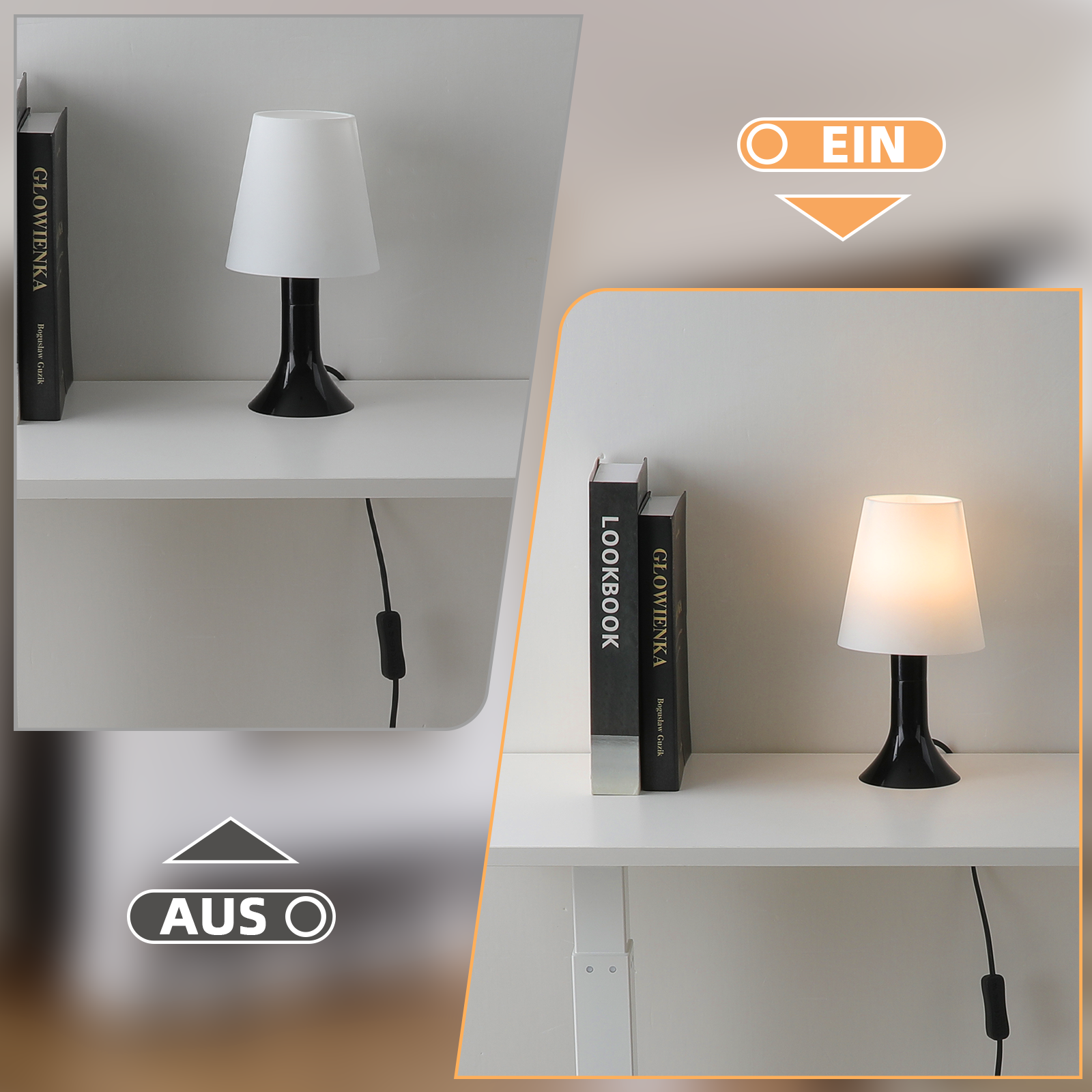 Glitzerlife Nachttischlampe 2er Set Tischleuchte Mit Kabel - TischlampeKleine Lampe E14 Tischlampen Orange Moderne Landhausstil Für Esstisch Schlafzimmer_voghion.com