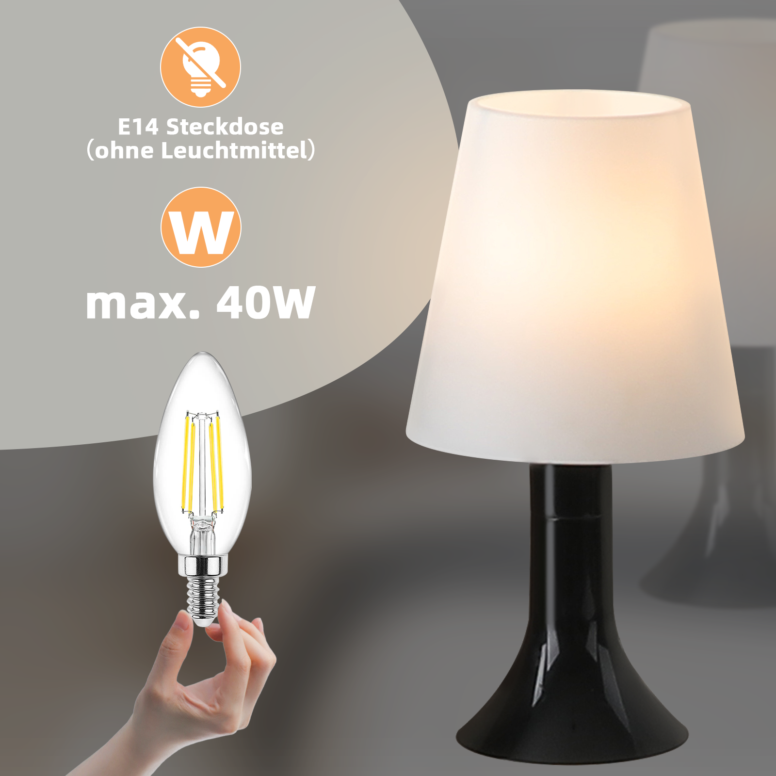 Glitzerlife Nachttischlampe 2er Set Tischleuchte Mit Kabel - TischlampeKleine Lampe E14 Tischlampen Orange Moderne Landhausstil Für Esstisch Schlafzimmer_voghion.com