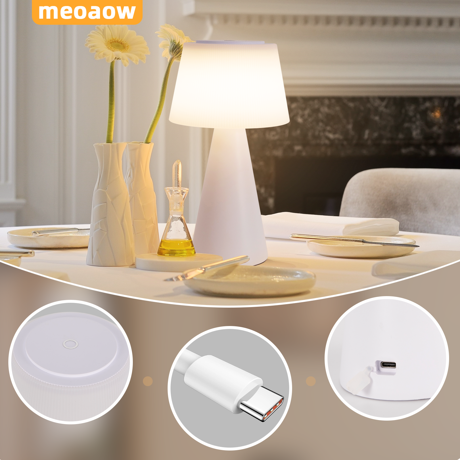 Glitzerlife Tischlampe Solar Akku Nachttischlampe - Modern Kabellos Led Tischleuchte 3600mhA Aufladbar Touch Dimmbar Weiß Lampe Mit USB Batterie Tischlampen_voghion.com