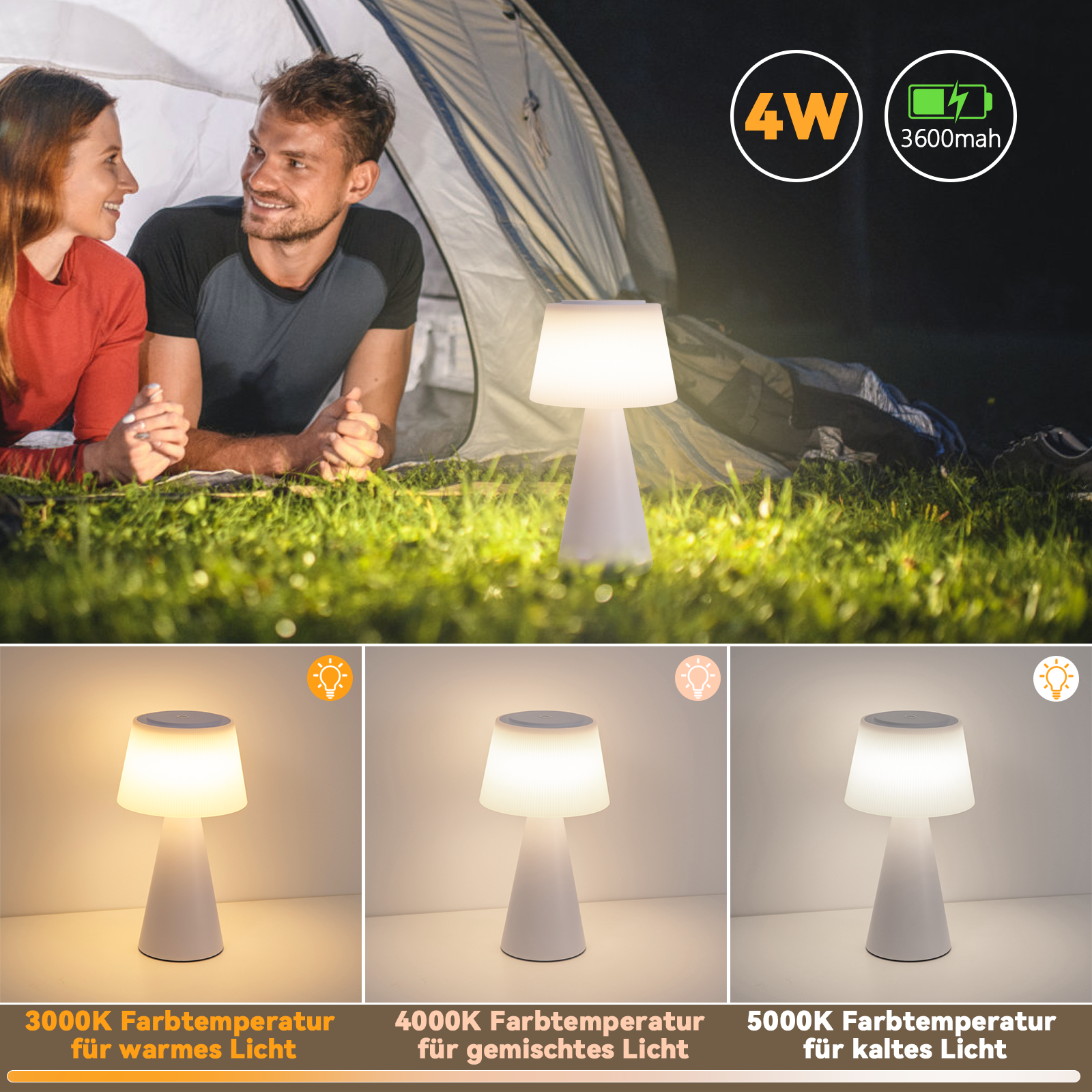 Glitzerlife Tischlampe Solar Akku Nachttischlampe - Modern Kabellos Led Tischleuchte 3600mhA Aufladbar Touch Dimmbar Weiß Lampe Mit USB Batterie Tischlampen_voghion.com