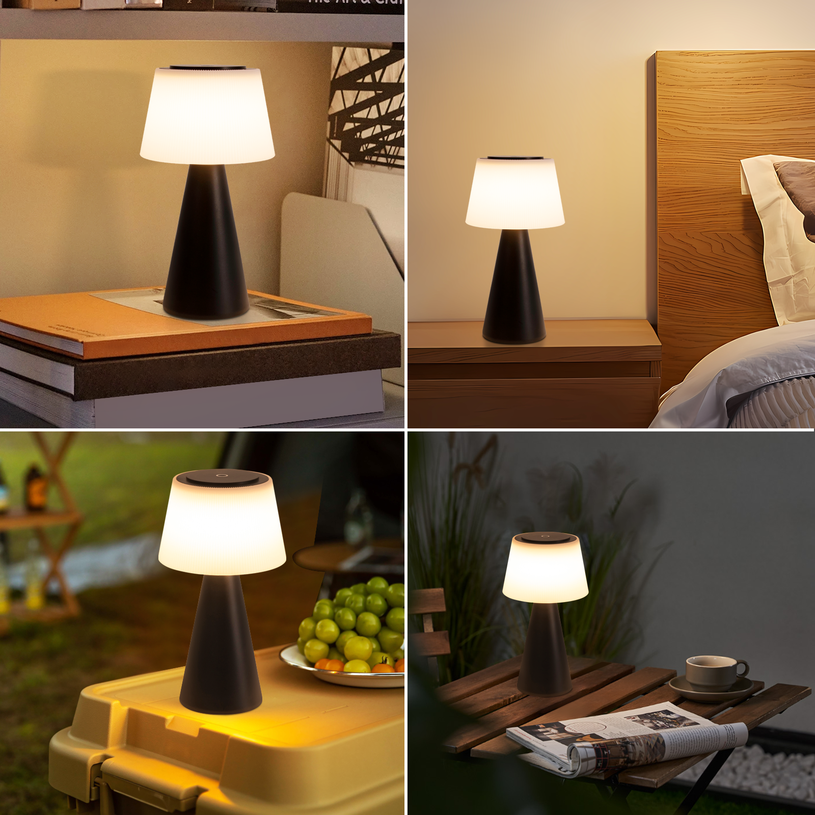 Glitzerlife Tischlampe Solar Akku Nachttischlampe - Modern Kabellos Led Tischleuchte 3600mhA Aufladbar Touch Dimmbar Weiß Lampe Mit USB Batterie Tischlampen_voghion.com