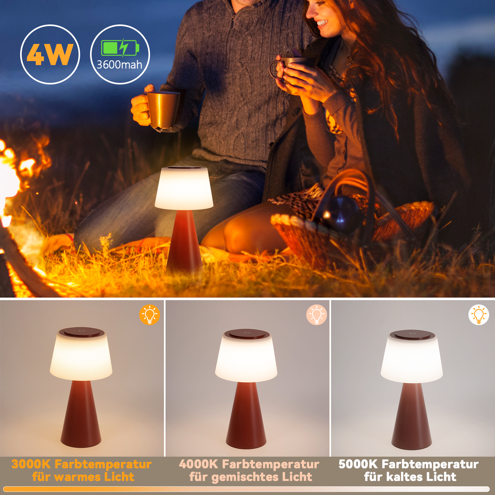 Glitzerlife Tischlampe Solar Akku Nachttischlampe - Modern Kabellos Led Tischleuchte 3600mhA Aufladbar Touch Dimmbar Weiß Lampe Mit USB Batterie Tischlampen_voghion.com