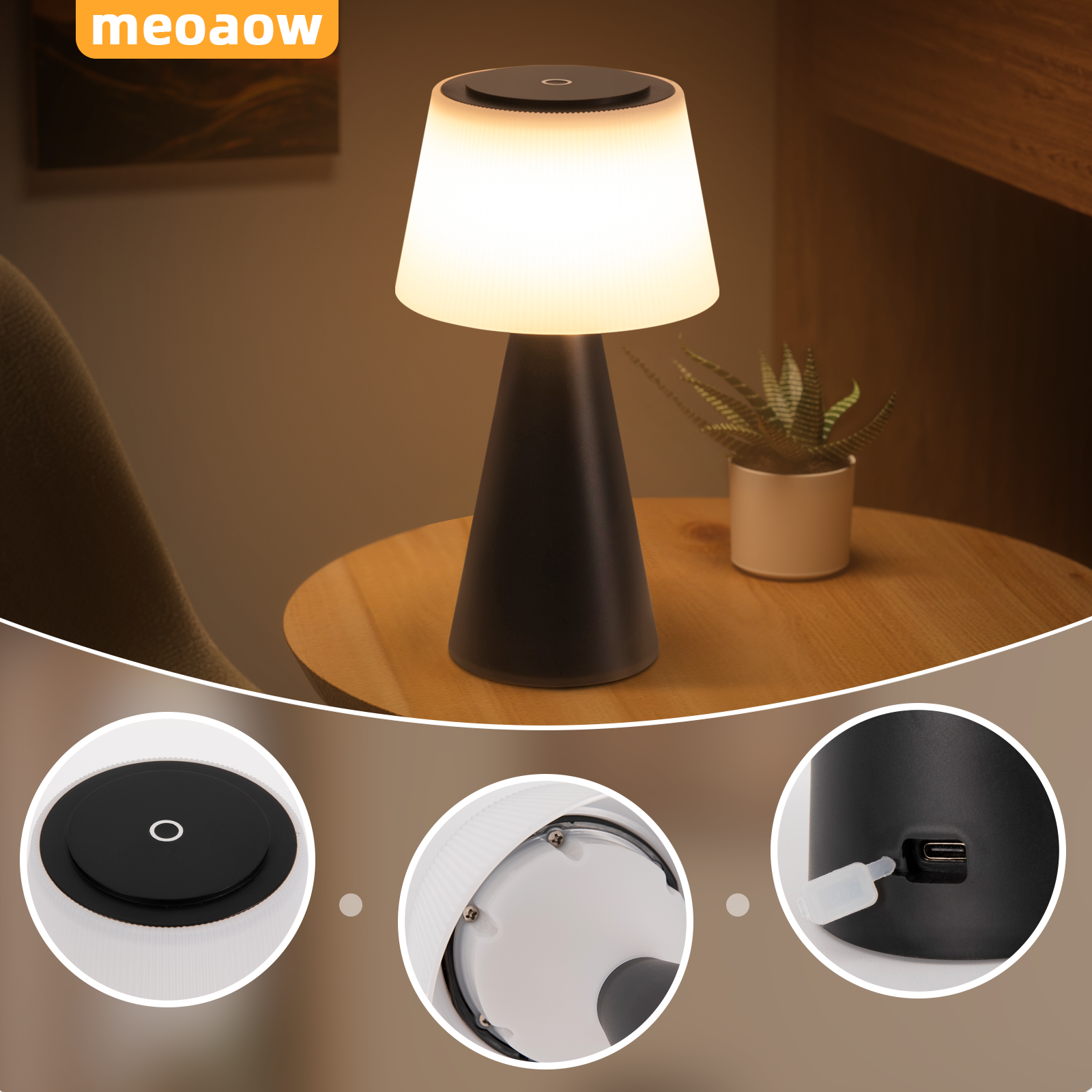 Glitzerlife Tischlampe Solar Akku Nachttischlampe - Modern Kabellos Led Tischleuchte 3600mhA Aufladbar Touch Dimmbar Weiß Lampe Mit USB Batterie Tischlampen_voghion.com