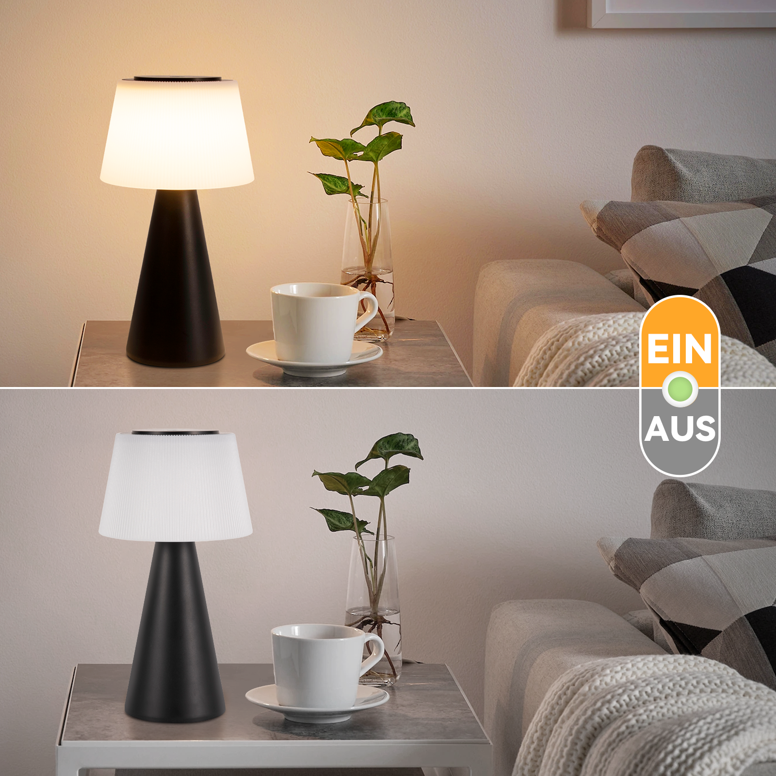 Glitzerlife Tischlampe Solar Akku Nachttischlampe - Modern Kabellos Led Tischleuchte 3600mhA Aufladbar Touch Dimmbar Weiß Lampe Mit USB Batterie Tischlampen_voghion.com